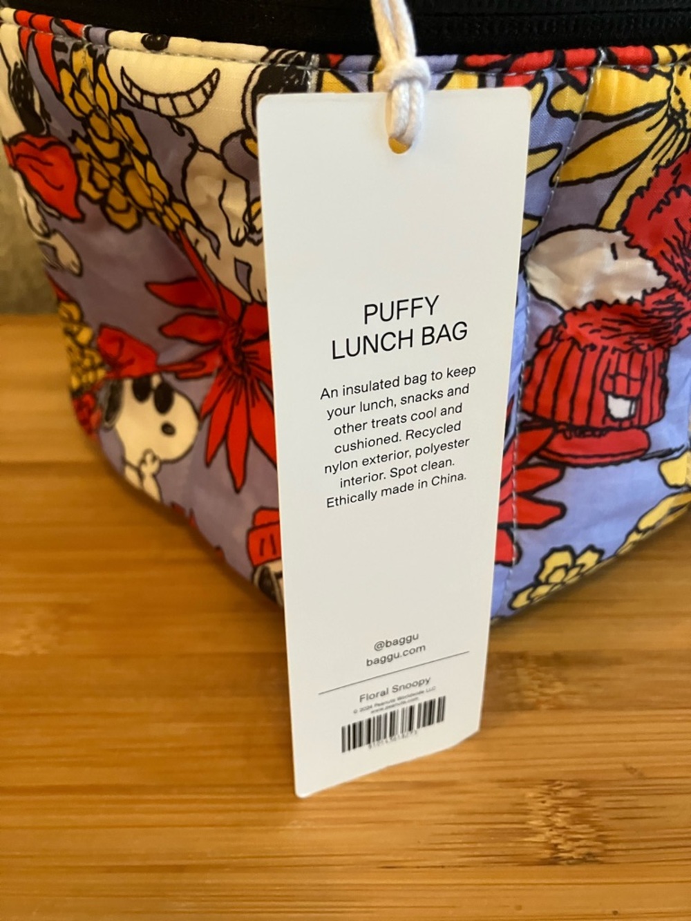 NWT - BAGGU x Peanuts Puffy Lunch Bag in Floral Snoopy Print - Picture 3 of 10
